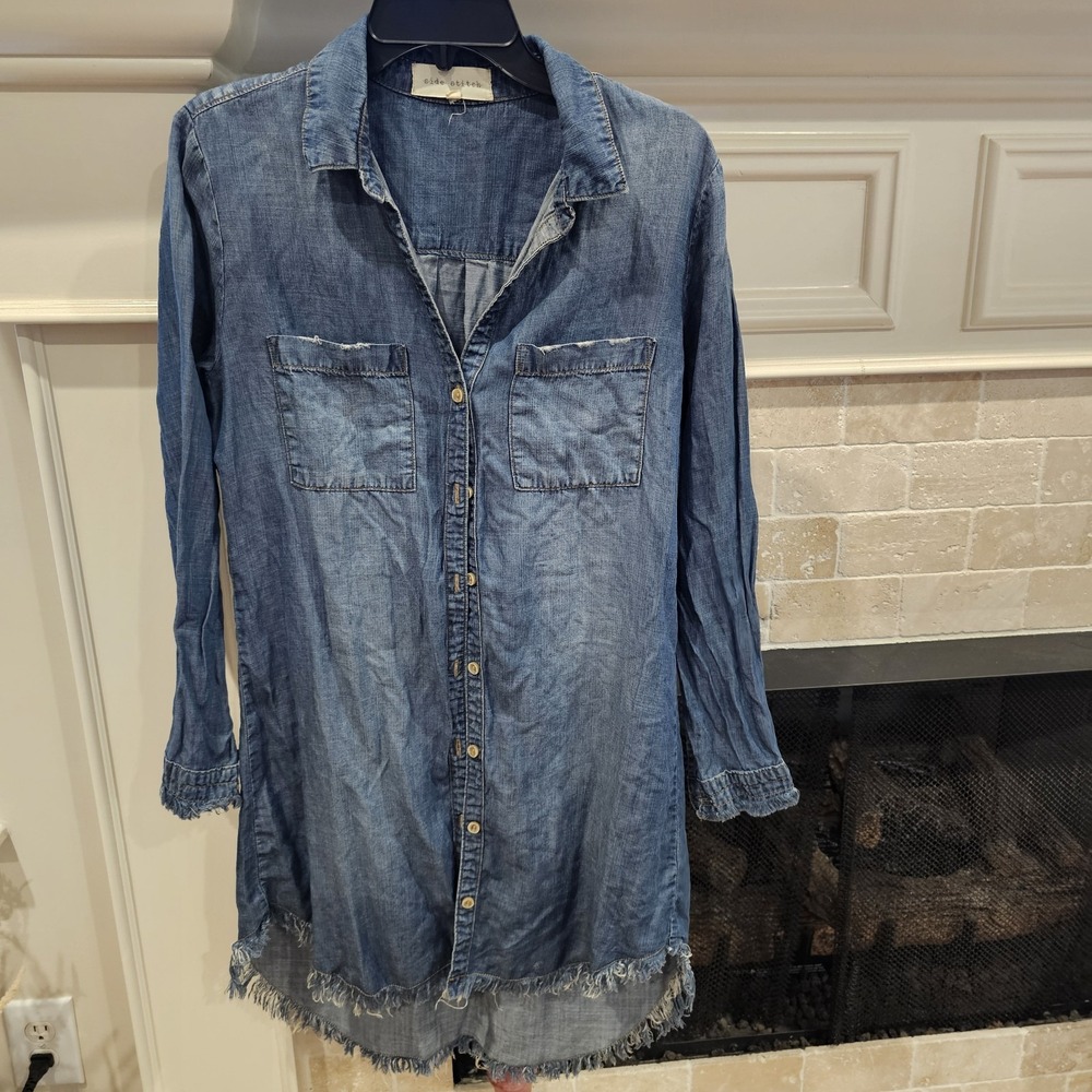 Side Stitch S Denim Dress With Fringe
